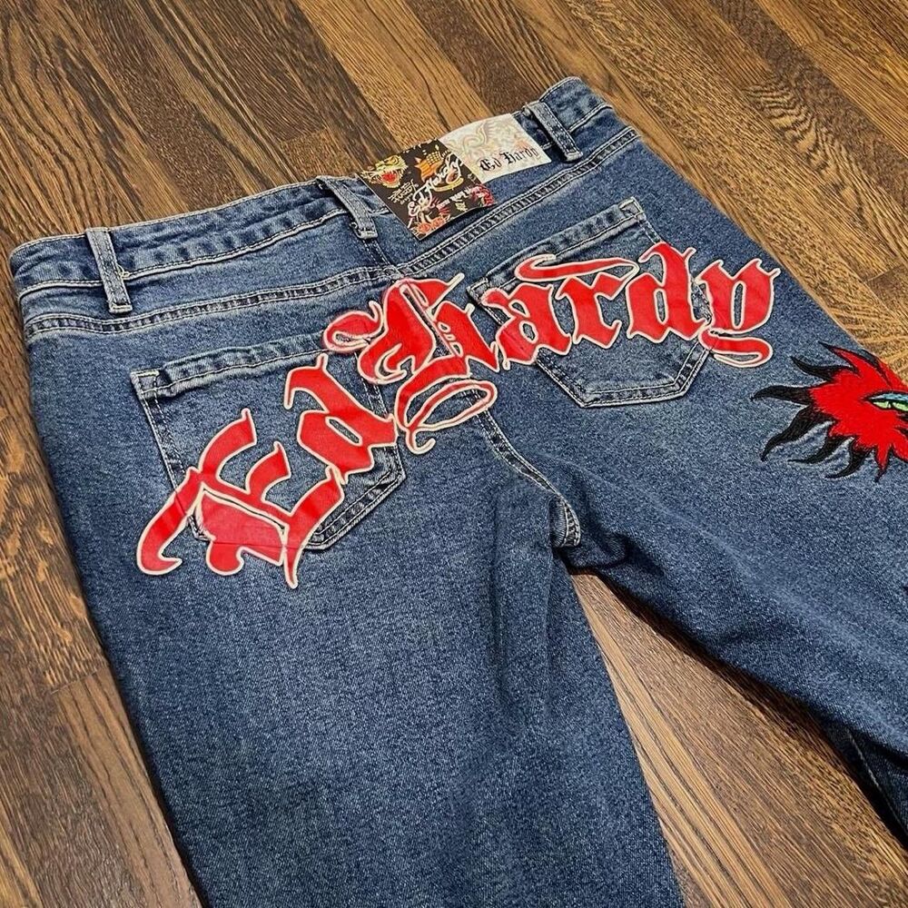 Ed Hardy Dragon Jeans Vintage Denim Low Rise Boot Size 30